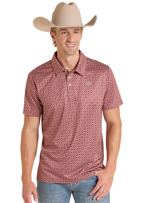 Rock & Roll Maroon Medallion Print Polo
