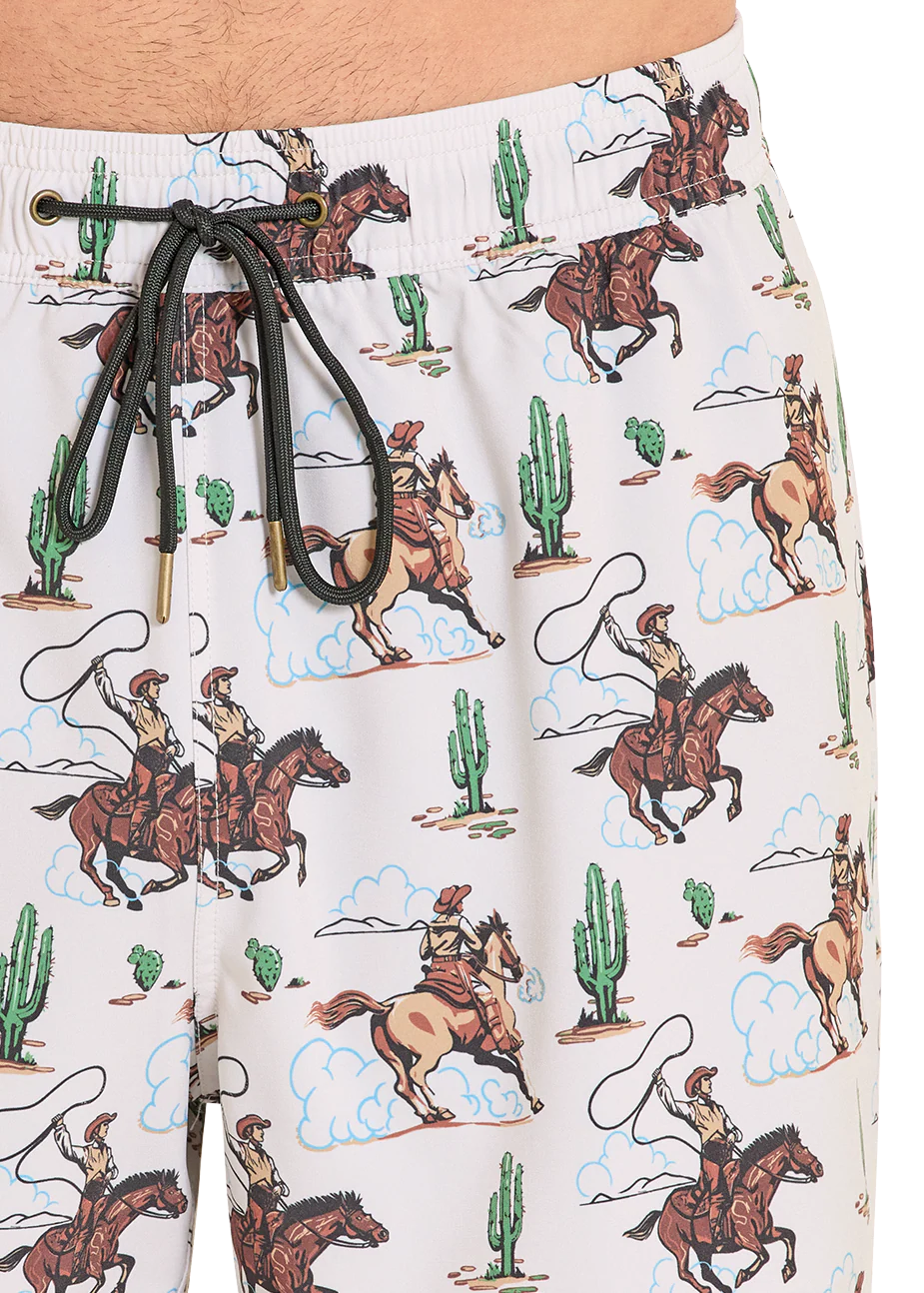 Rock & Roll Denim Light Desert Cowboy Print Volley Swim Shorts