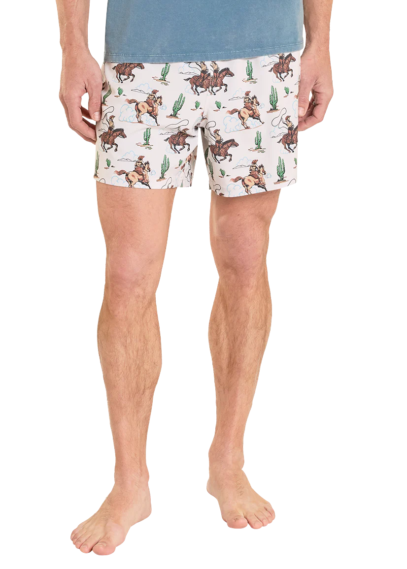 Rock & Roll Denim Light Desert Cowboy Print Volley Swim Shorts