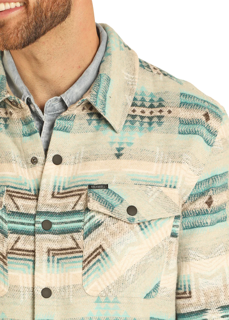 Rock & Roll Denim Aztec Print Jacquard Shirt Jacket