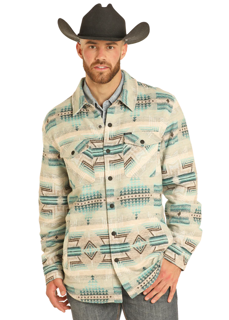 Rock & Roll Denim Aztec Print Jacquard Shirt Jacket