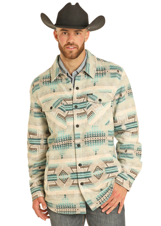 Rock & Roll Denim Aztec Print Jacquard Shirt Jacket