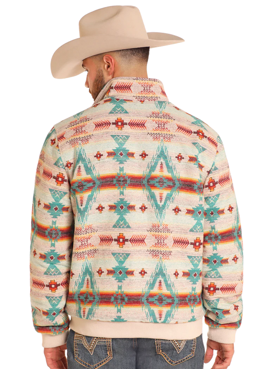 Rock & Roll Denim Cream Aztec Jacquard Bomber Jacket