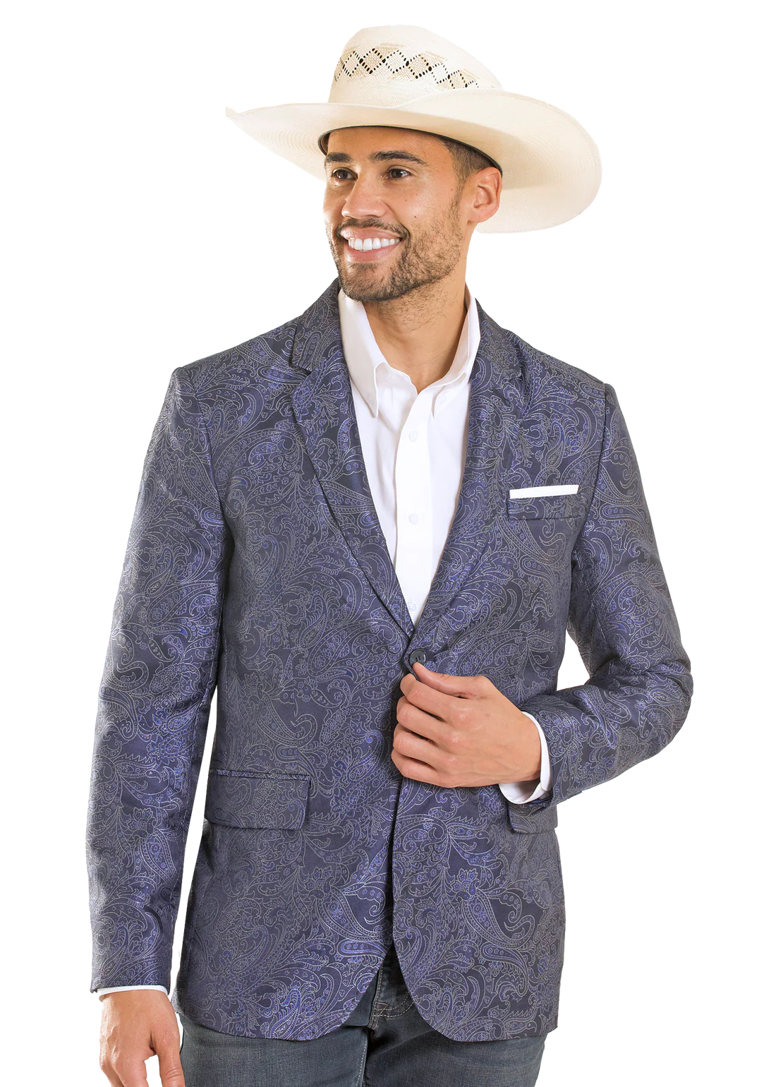 Rock & Roll Denim Blue Paisley Jacquard Sport Coat