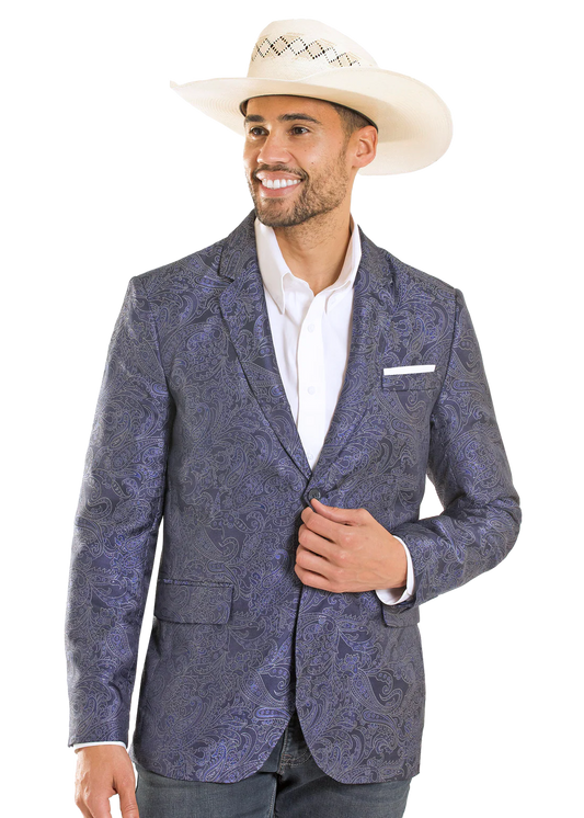 Rock & Roll Denim Blue Paisley Jacquard Sport Coat