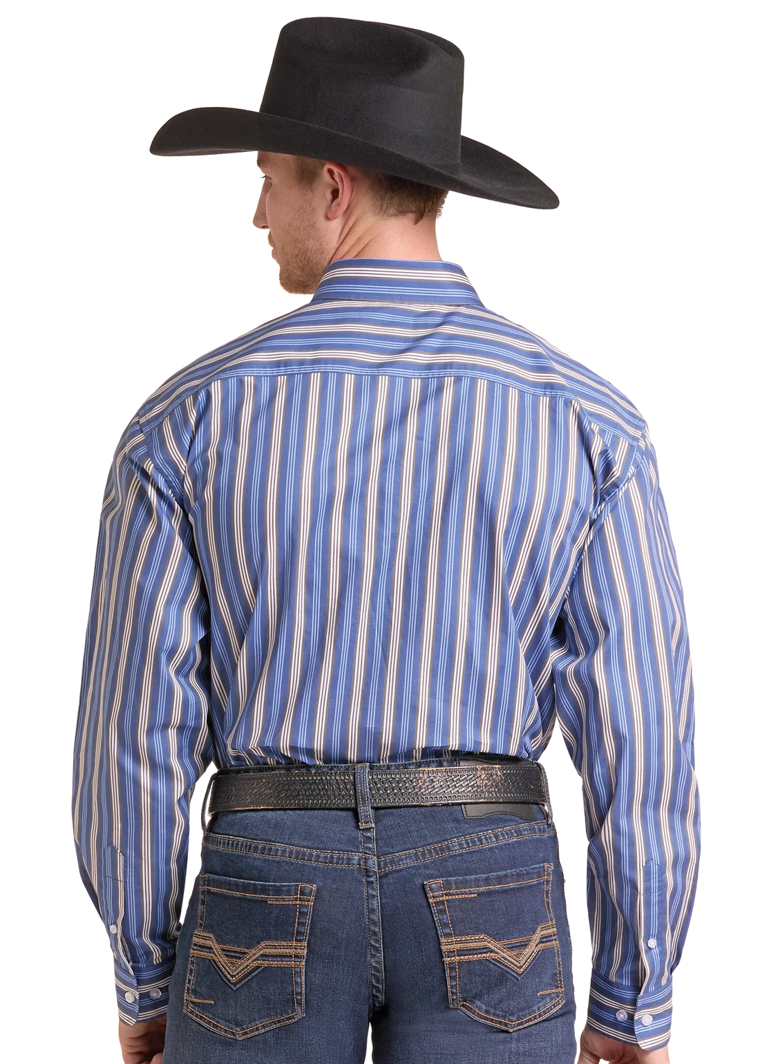 Blue Stripe Print Long Sleeve Button Shirt
