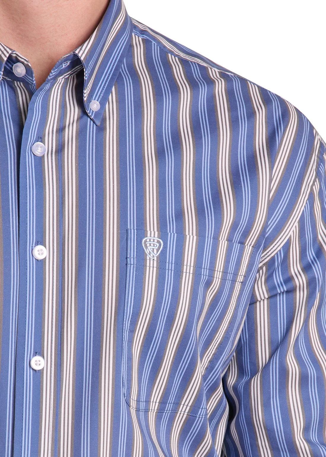 Blue Stripe Print Long Sleeve Button Shirt