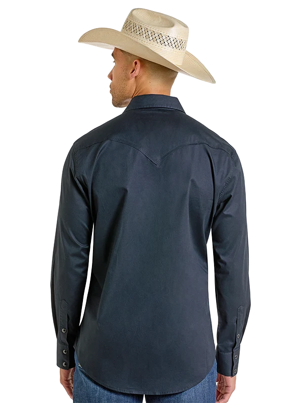 Rock & Roll Denim Slim Fit Black Twill Long Sleeve Snap Shirt