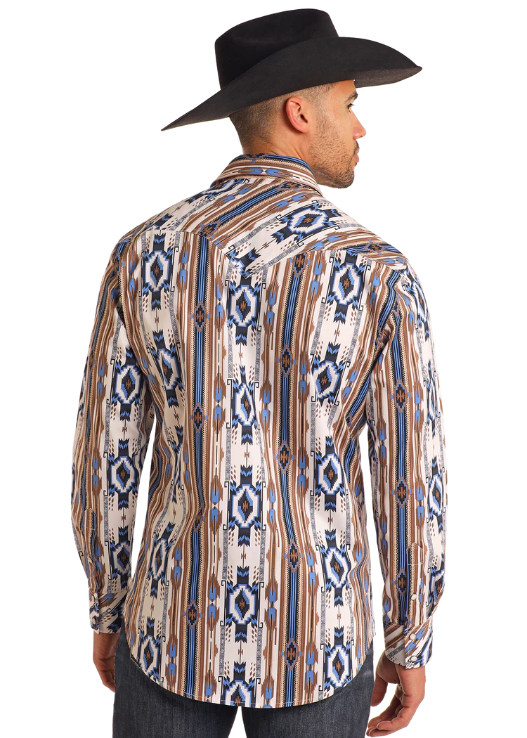 Rock & Roll Denim Slim Fit Tan Southwestern Print Shirt