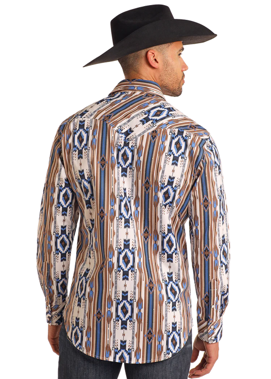 Rock & Roll Denim Slim Fit Tan Southwestern Print Shirt