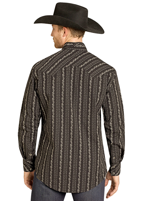 Rock & Roll Denim Black Wallpaper Print Western Shirt