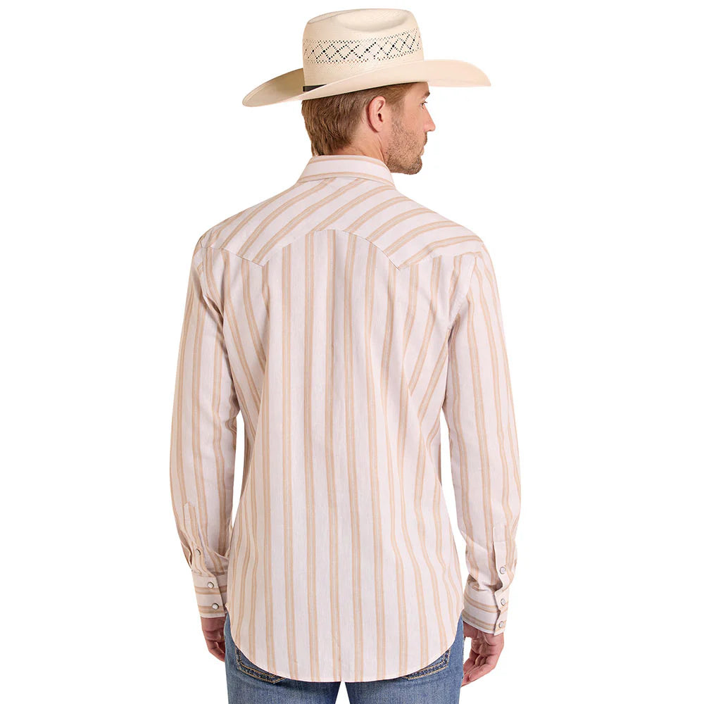 Rock & Roll Men's Tan Stripe Long Sleeve Shirt
