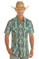 Rock & Roll Denim Men's Turquoise Aztec Print Short Sleeve Snap Shirt