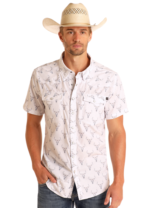Rock & Roll Men's TEK Longhorn Print Short Sleeve Shirt