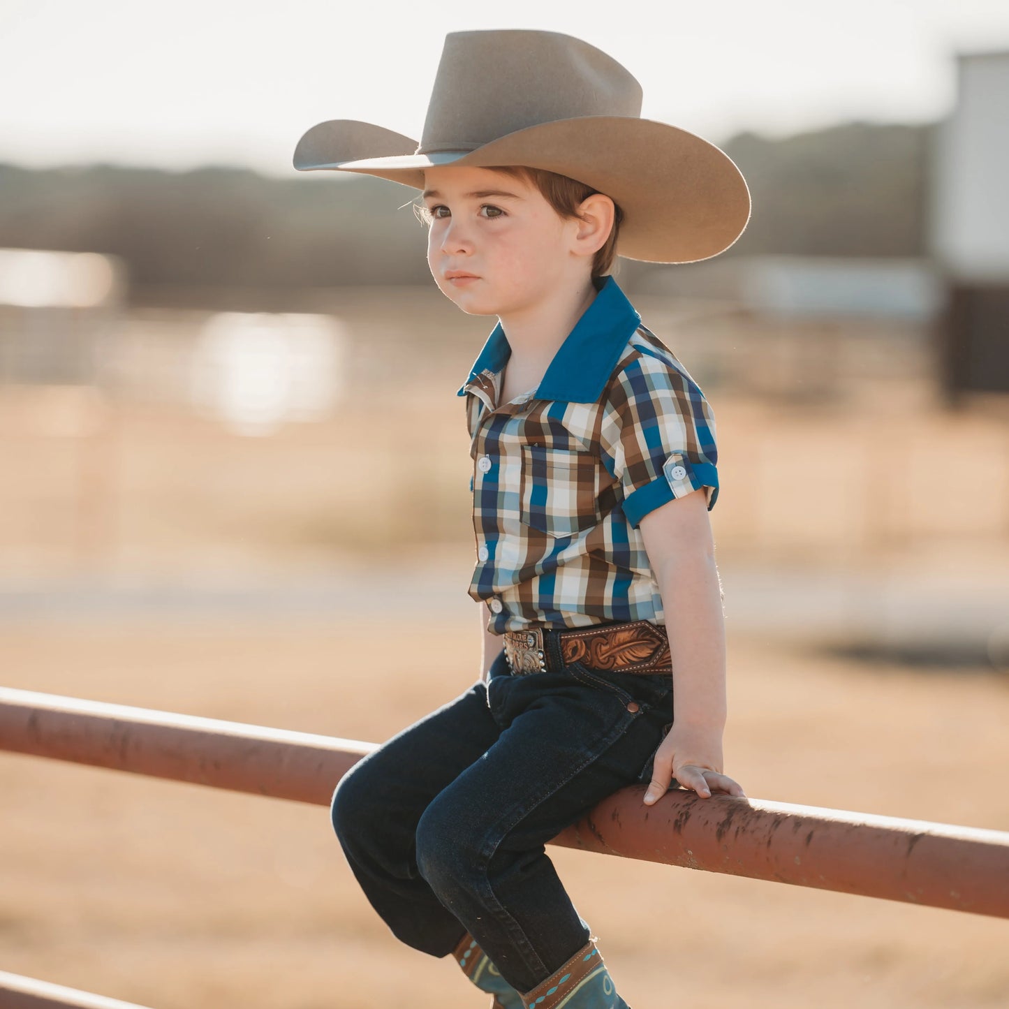 Shea Baby Blue Plaid Toddler Short Sleeve Shirt