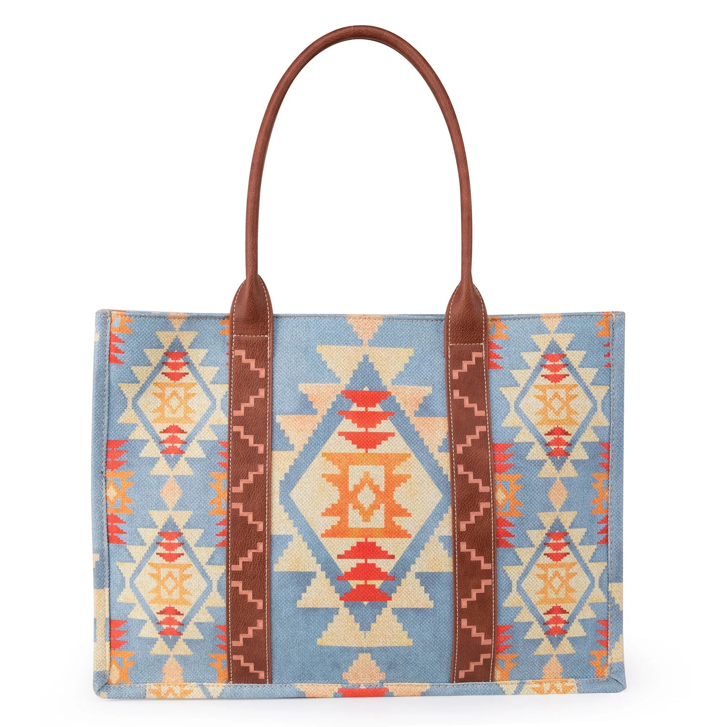 Wrangler Brown Southwestern Pattern Dual Sided Print Canvas Wide Tote