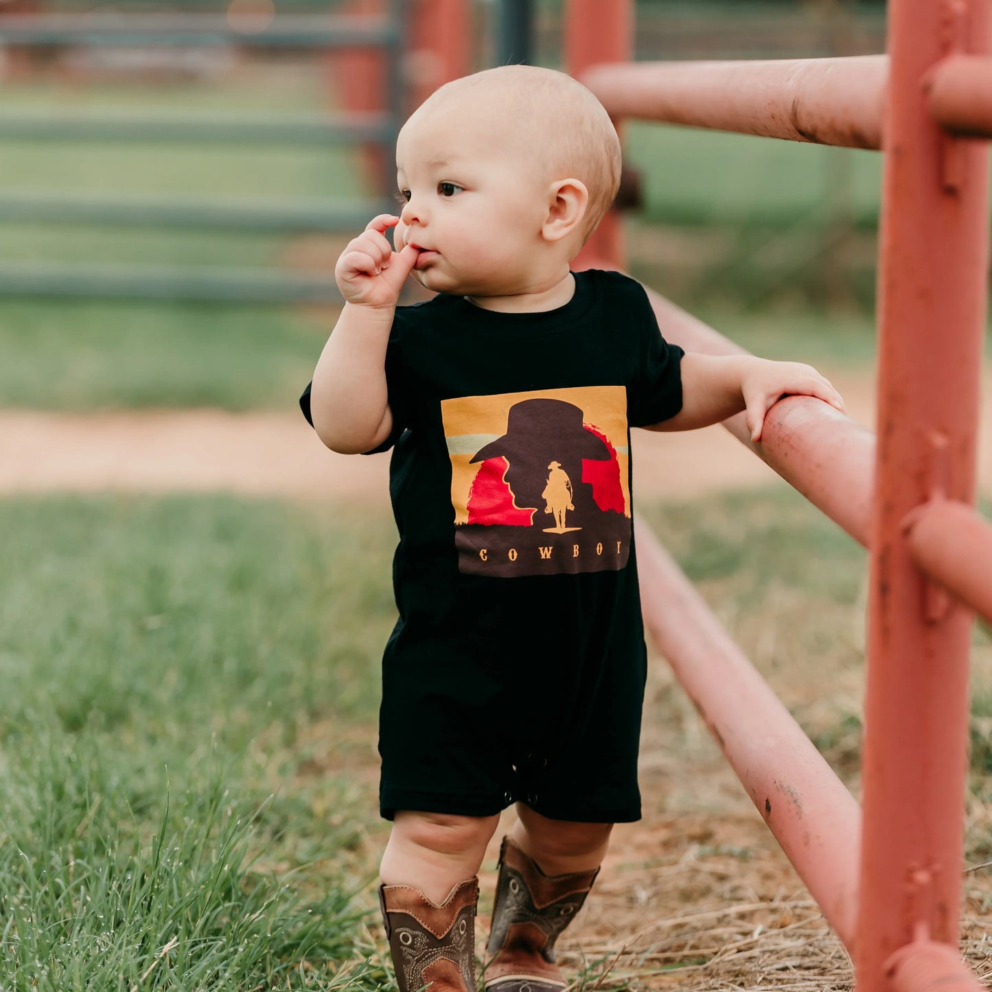 Shea Baby Black Cowboy Baby Romper