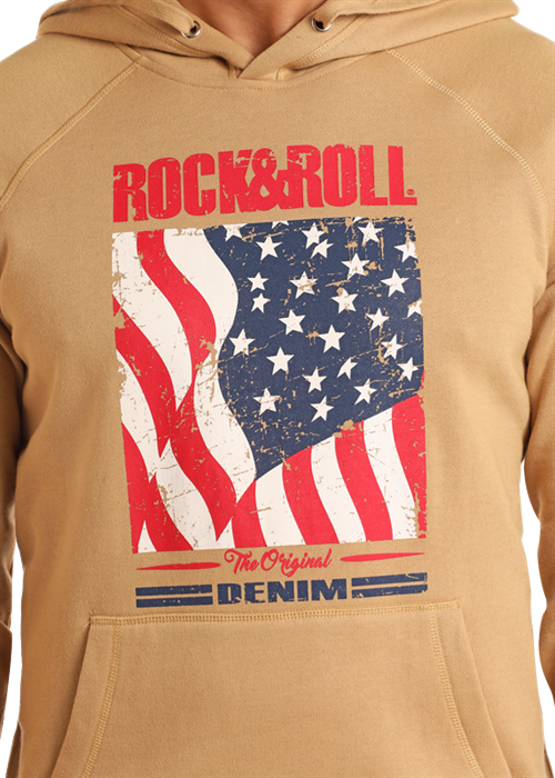 Rock & Roll Denim Graphic Flag Hoodie