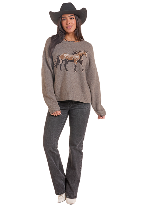 Rock & Roll Denim Heathered Horse Sweater