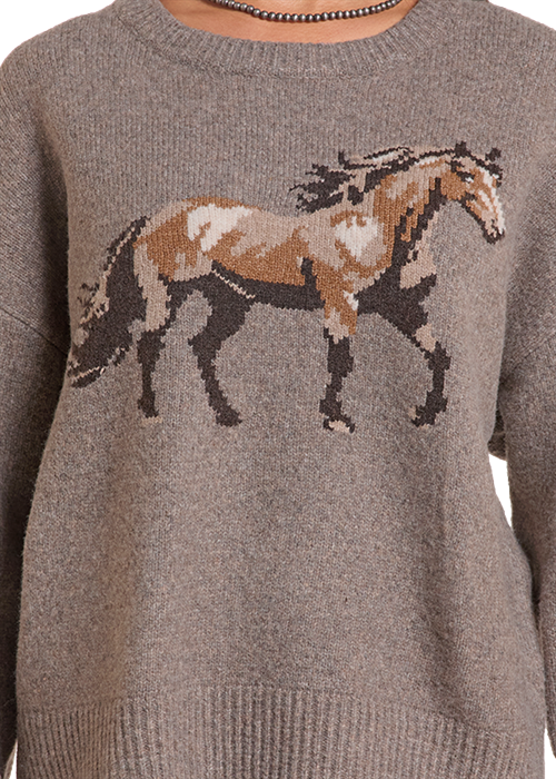 Rock & Roll Denim Heathered Horse Sweater