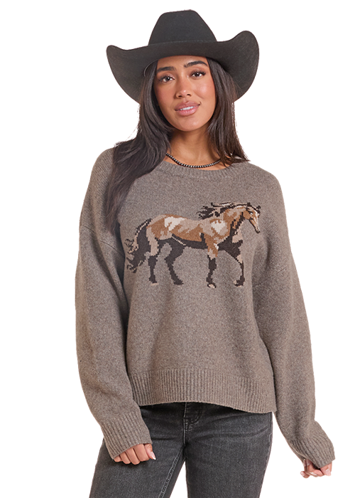 Rock & Roll Denim Heathered Horse Sweater
