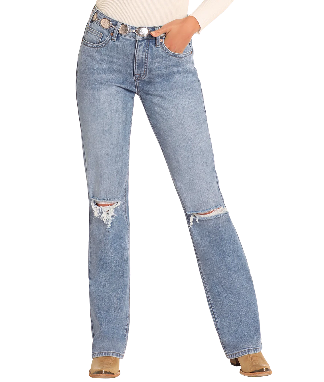 Rock & Roll Denim High Rise Distressed Bootcut Jeans