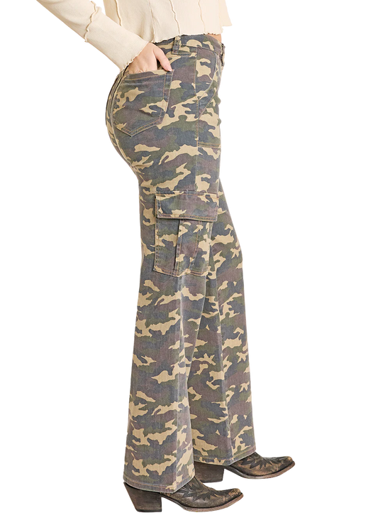 Rock & Roll West Desperado High Rise Camo Cargo Wide Leg Jeans