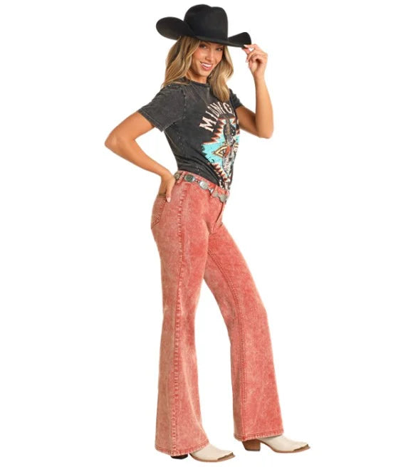 Rock & Roll Rust High Rise Bargain Bell Button Wide Leg Jean