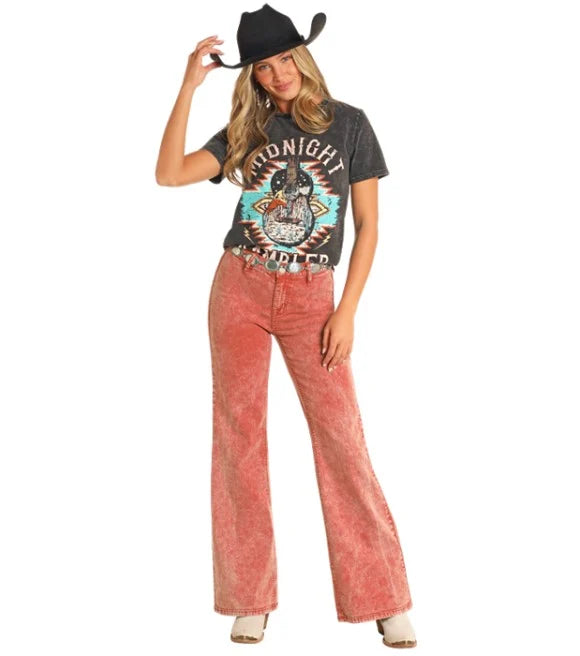 Rock & Roll Rust High Rise Bargain Bell Button Wide Leg Jean