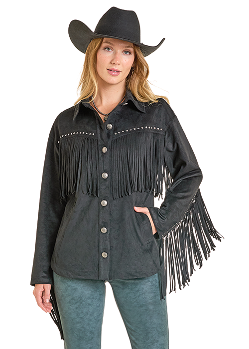 Rock & Roll Denim Microsuede Fringe Jacket