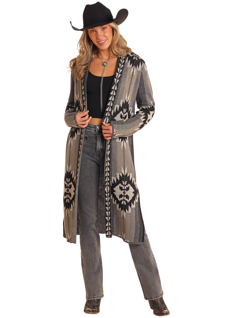 Rock & Roll Denim Charcoal Aztec Duster