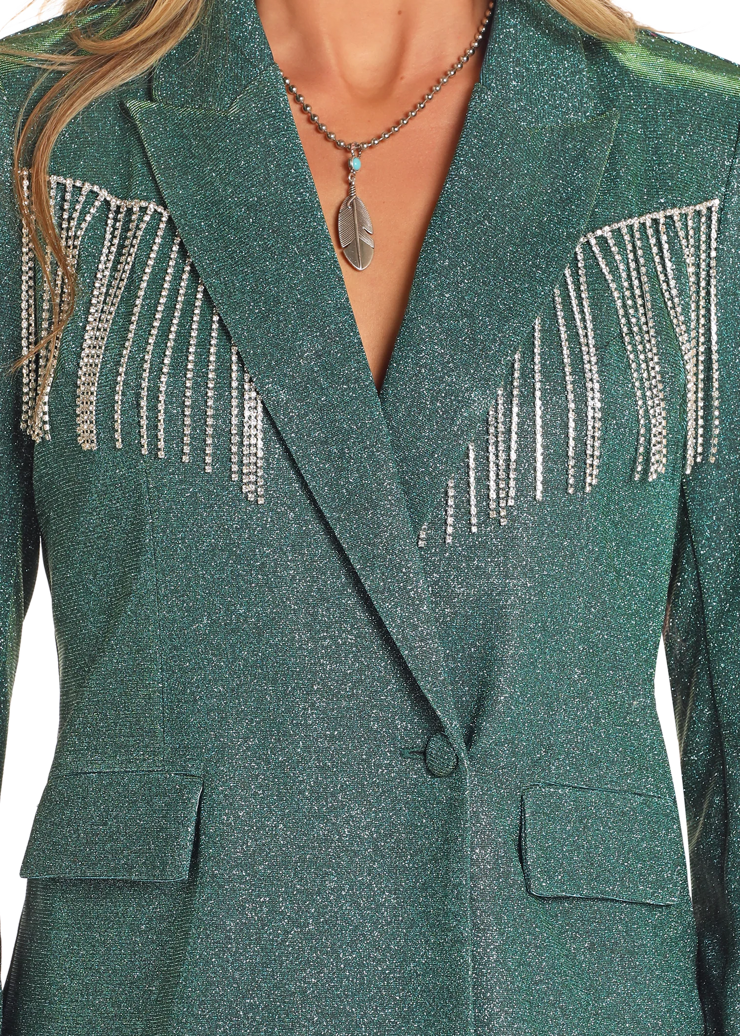 Rock & Roll Denim Turquoise Iridescent Fringe Blazer