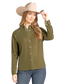 Rock & Roll Velvet Button-Down Blouse in Olive