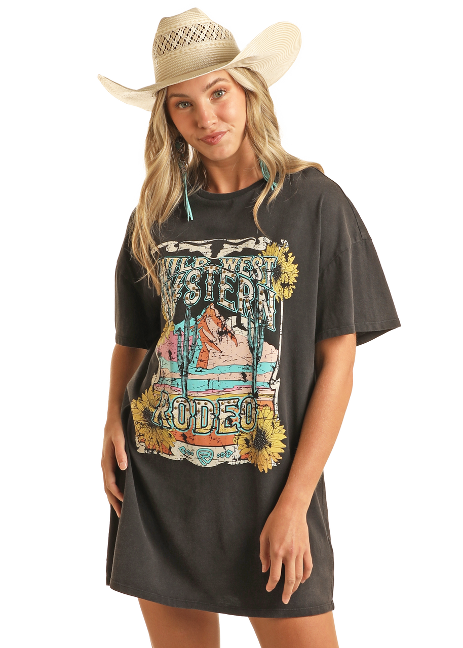 Women's Wild West Graphic T-Shirt Dress, XL