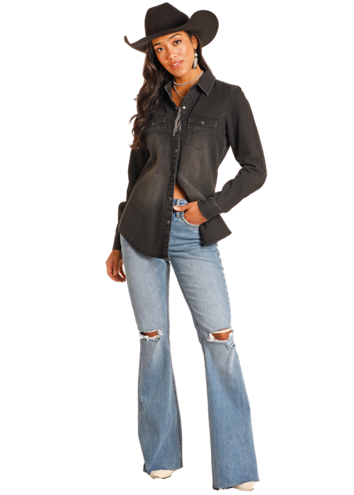 Panhandle Slim Black Denim Western Snap Shirt