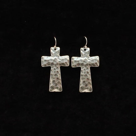 Blazin Roxx Hammered Silver Cross Earrings