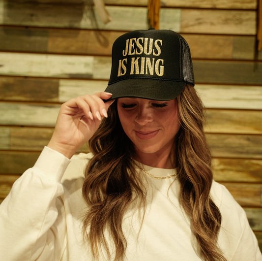 Jesus is King Black Trucker Hat