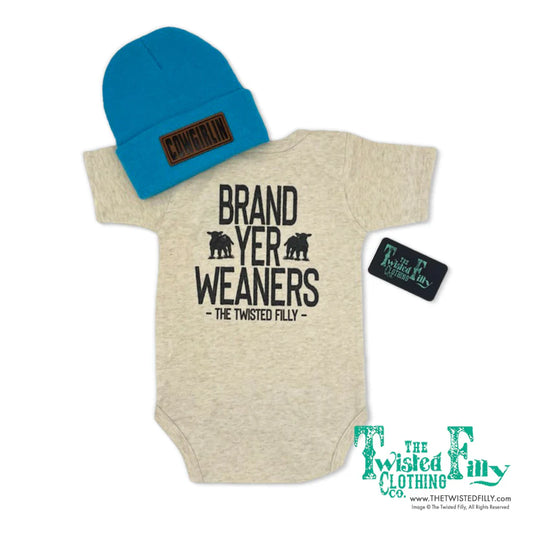 The Twisted Filly BRAND YER WEANERS Onesie