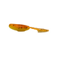 Orange and yellow fishing lure with black spots on a white background