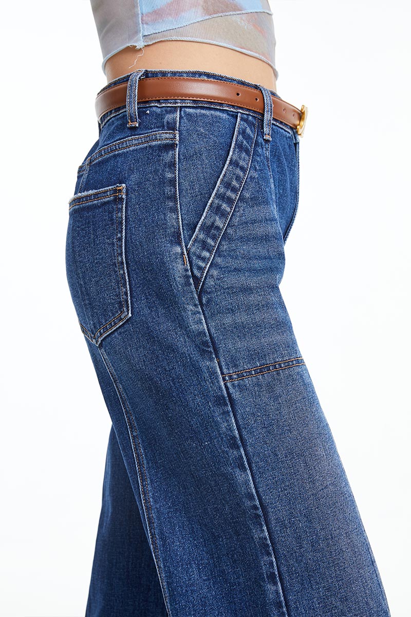 BAYEAS High Rise Wide Leg Denim Jeans in Deep Sea