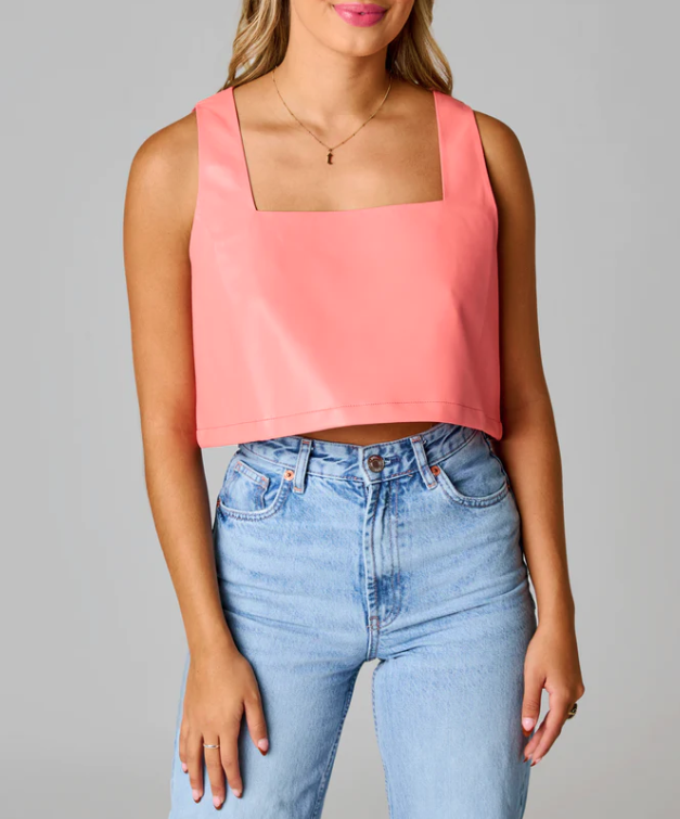 Buddy Love Manning Vegan Leather Cropped Tank Top Coral MD