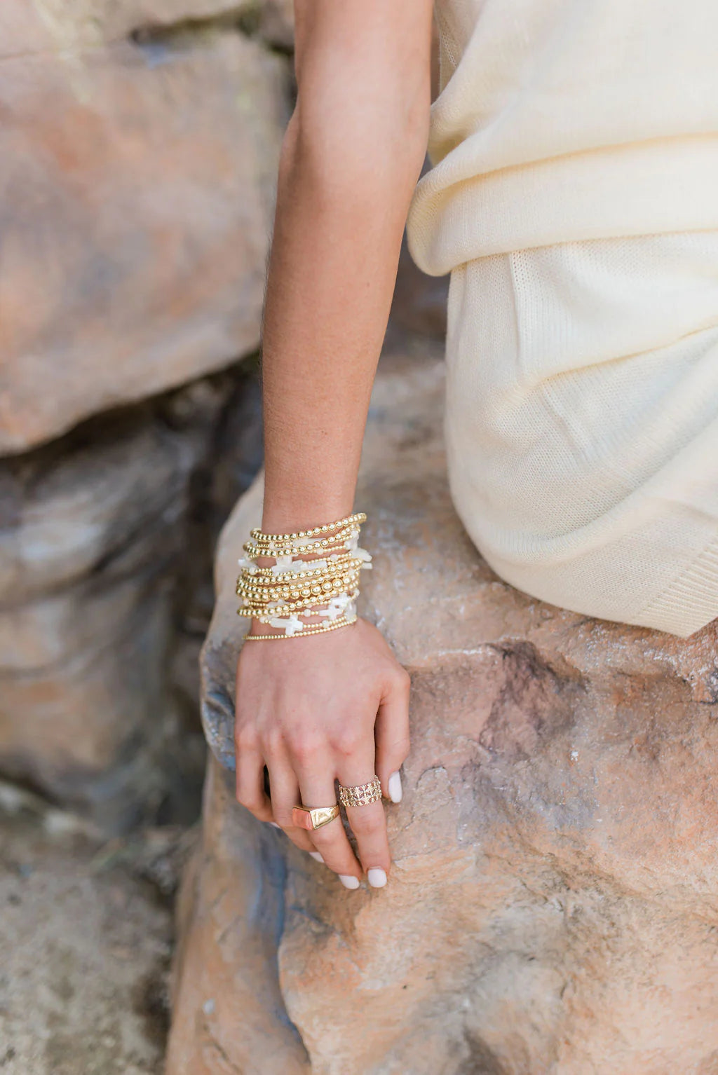 Coastal Grit Coconut Cream Mother of Pearl Prayer Bracelet