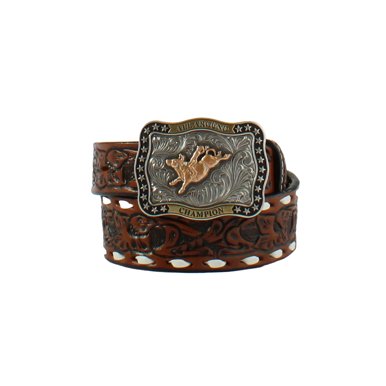 3D Boys Floral Tooled Brown Belt