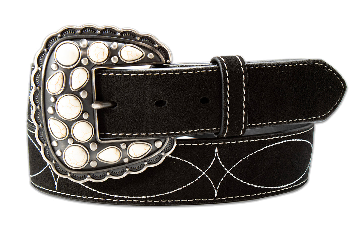 Angel Ranch 1 1/2" Black Roughout Boot Stitch Belt