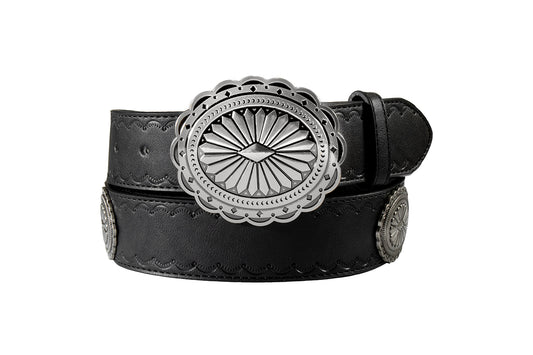 Angel Ranch 1 1/2" Black Scalloped Embossed Concho Belt