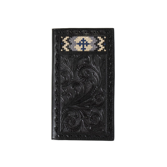 3D Black Floral Leather Cross Embroidered Rodeo Wallet