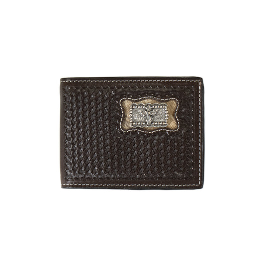 3D Brown Calf Hair Inlay Cross Concho Bifold Wallet
