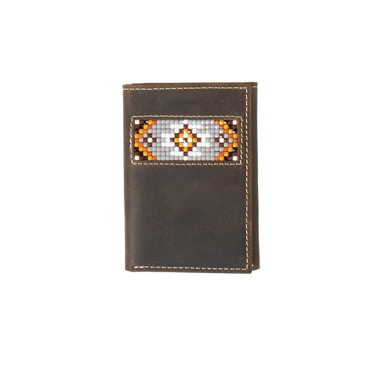 3D Brown Southwestern Diamond Trifold Wallet