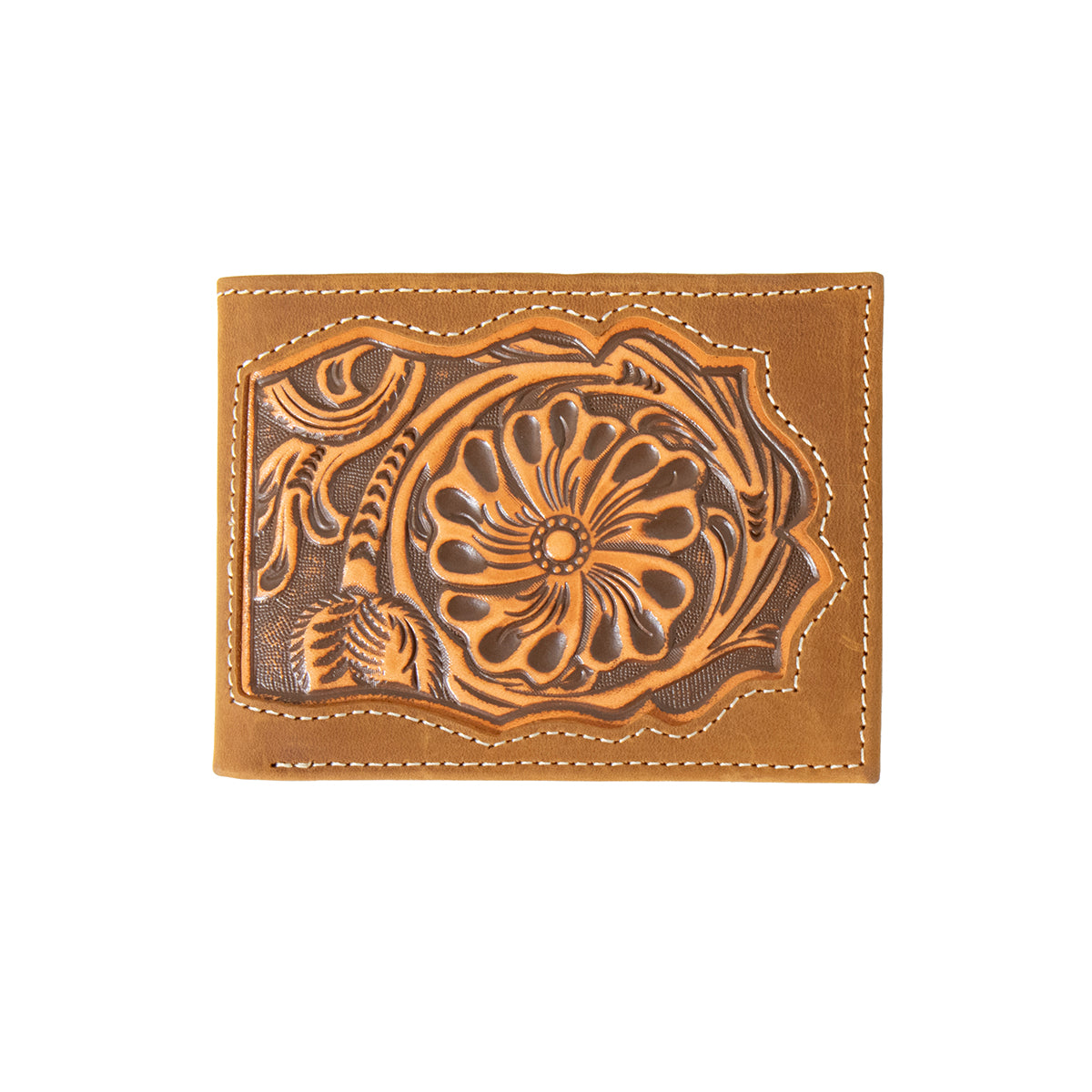 3D Brown Floral Embossed Inlay Bifold Wallet