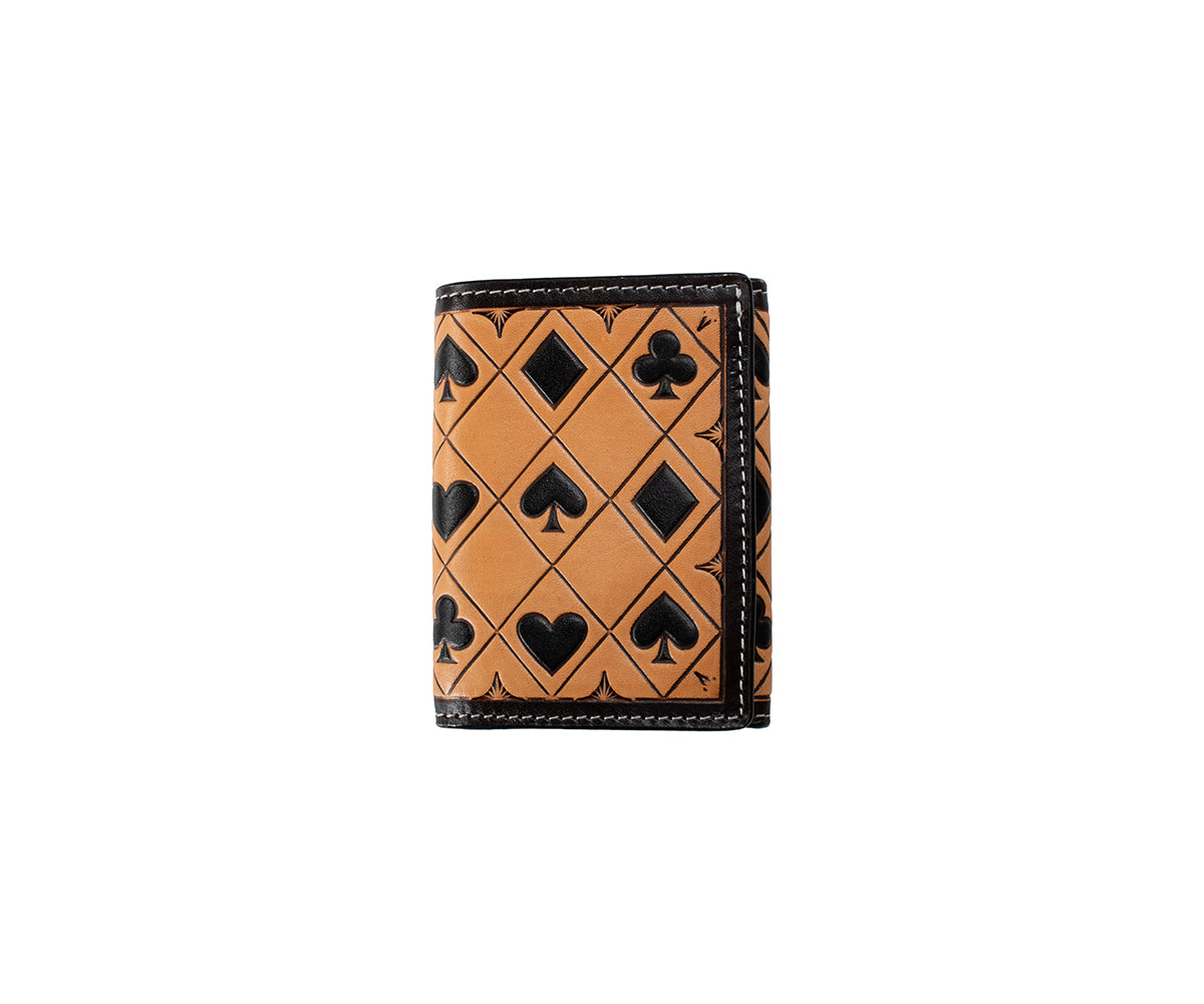3D Brown Card Suits Trifold Wallet
